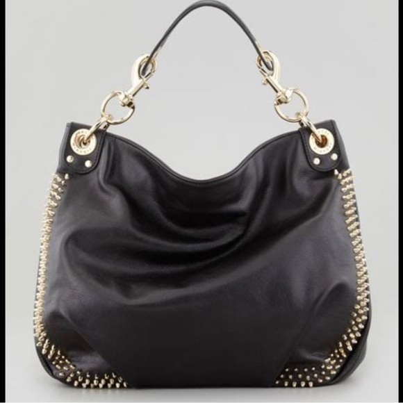 Rebecca Minkoff Handbags - REBECCA MINKOFF BLACK LEATHER GOLD STUDDED HANDBAG